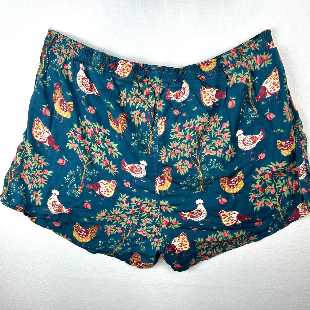 Printfresh Teal Floral & Hen Print Satin Short Pajama Set - Picture 12 of 16